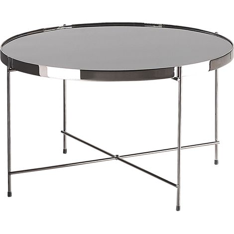 Mesa de centro con tablero redondo de vidrio templado negro y patas de metal oscuro estilo glamour Lucea