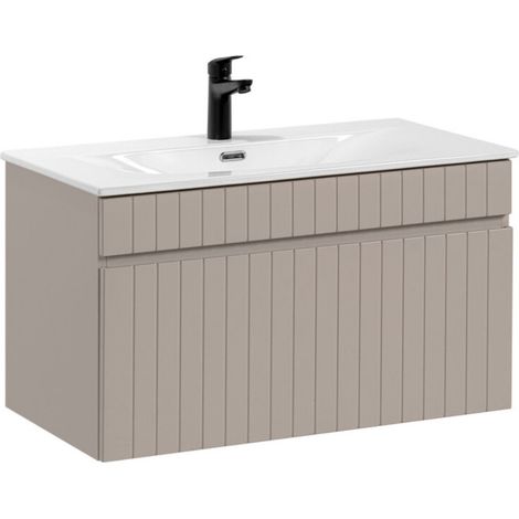 Set da bagno ICON: mobile sottolavabo 80cm cachemire + lavabo da incasso bianco