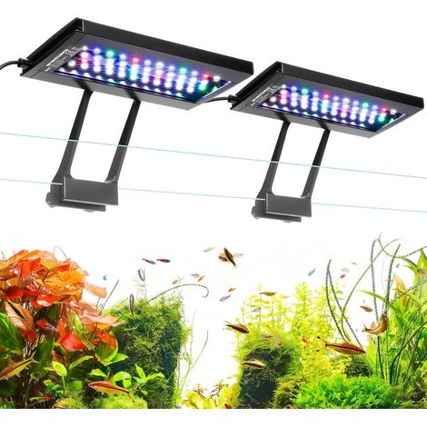 Dual Channel Clip On Éclairage Aquarium LED, 24W Full Spectrum Lampe Aquarium, 24/7 Lighting and DIY Mode with 7 Colors, Luminosité Réglable Fish Tank LED Light pour Aquariums de 75-115L(2) (1/5)