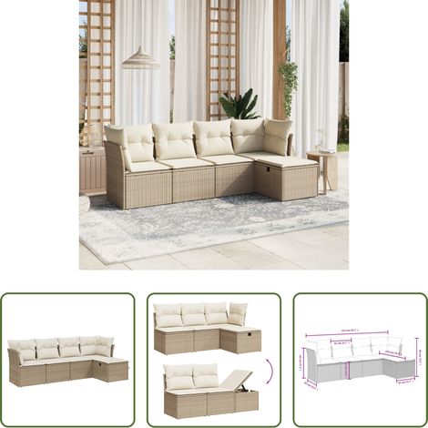 Gartensessel -  5-tlg. Garten-Sofagarnitur mit Kissen Beige Poly Rattan (1/5)
