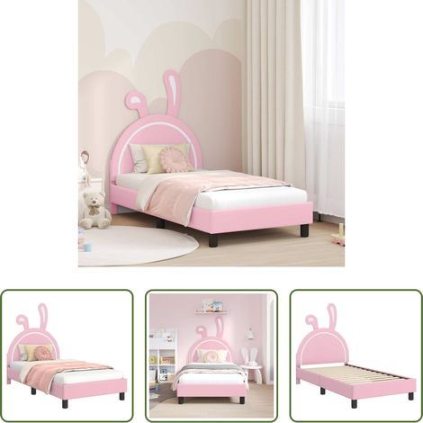 Cadre de lit rose -  Cadre de lit pour enfants avec tête de lit Rose 80 x 160 cm PU (1/5)
