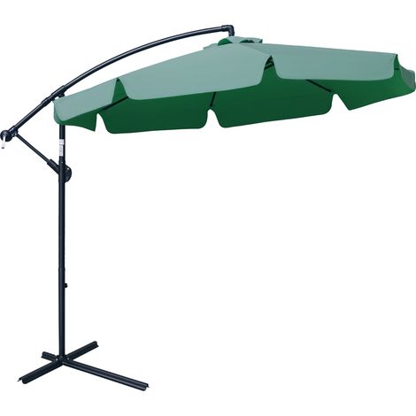 2.7m Garden Banana Parasol Cantilever Umbrella with Crank Handle and Cross Base for Outdoor, Hanging Sun Shade, Green