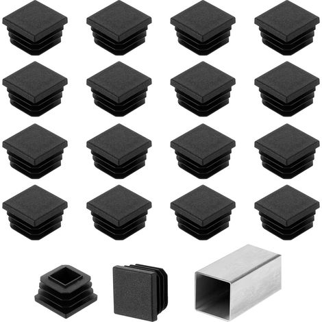 uxcell Lot de 50 embouts carrés de 25 mm, bouchons en plastique pour tubes métalliques, pieds de chaise, table, étagères, meubles, noir (1/5)