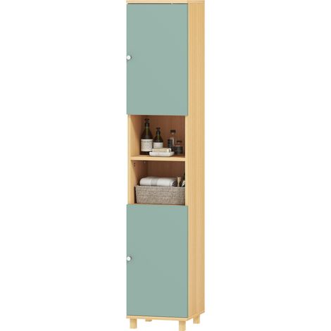 Meuble de salle de bain meuble de rangement 2 placards 2 compartiments ouverts étagères réglables 30 x 30 x 166 cm, vert (1/5)