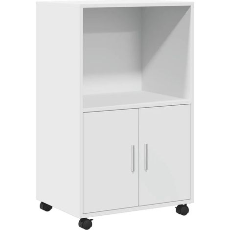 Armoire à roulettes multifonctionnelle 55 x 40 x 91 cm pratique et stable en bois d’ingénierie blanc (1/5)