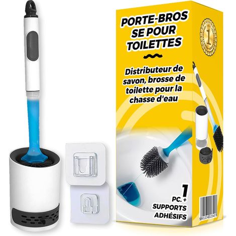 Brosse Toilettes WC Silicone avec Distributeur de Savon Intégré pour Nettoyage de Salle de Bain sans Gouttes Balai Toilette Réservoir Suspendu Adhésif et Bac Collecteur (1/5)
