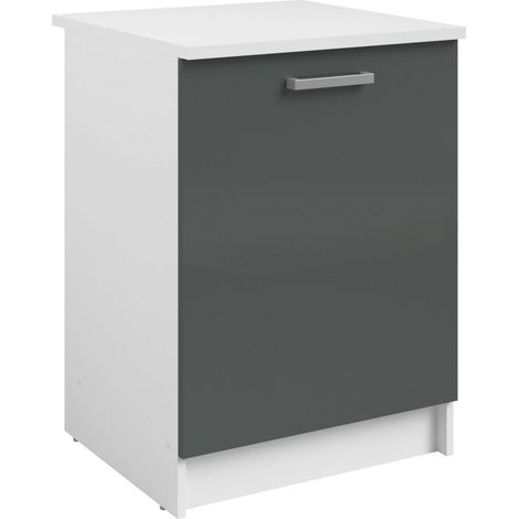 Armario Bajo Cocina, Módulo Inferior Vetro 1 Puerta Gris brillante y Blanco 60x84x60 cm
