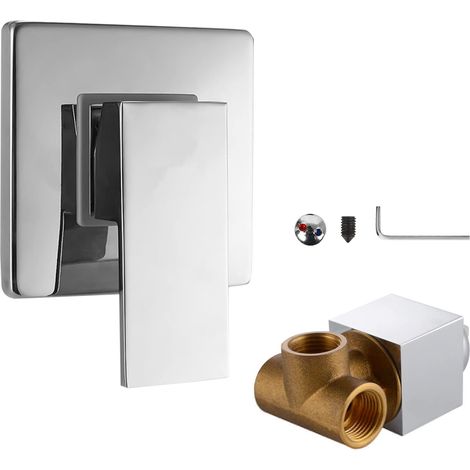 Mitigeur encastré thermostatique encastré avec vis et clé - Robinet de douche encastré thermostatique - En laiton - Kit de montage prêt - Mitigeur monocommande encastré pour douche (argent) (1/5)