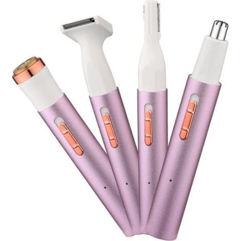 Women's Nose and Ear Trimmer, Rechargeable 4-in-1, Painless for Eyebrows and Facial Hair with Powerful Motor and Dual-Pronged Blades