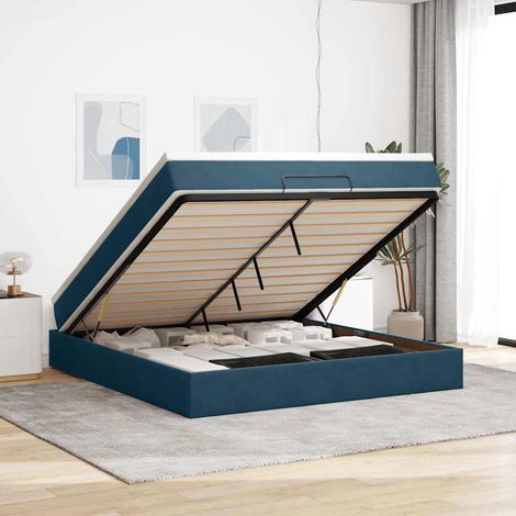VidaXL Cadre de lit ottoman avec matelas bleu foncé 180x200 cm velours (1/5)