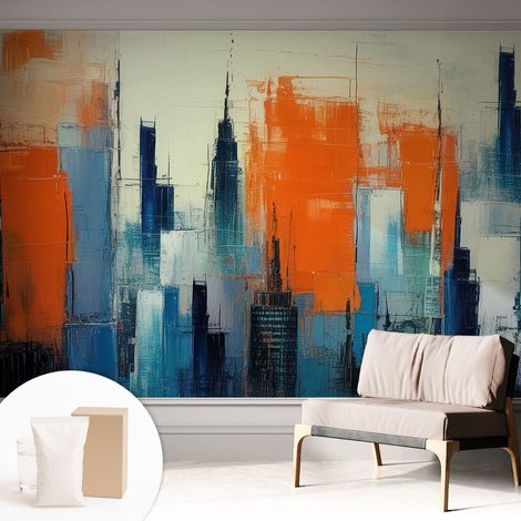 Carta Da Parati Non Tessuto - Con Colla Inclusa per Camera da Letto - Facile da Applica - Motivo decorativo Città astratta 312x219 cm (1/5)