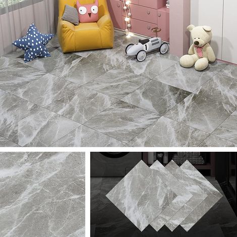 Dalle PVC Adhesive Sol Gris Clair Lino Sol Adhesif Salle de Bain Imperméable Carrelage Adhesif Sols Marbre 30x30CM Revetement Vinyle Carrelage Sols Salon Cuisine Corridor, 4 Dalles (1/5)