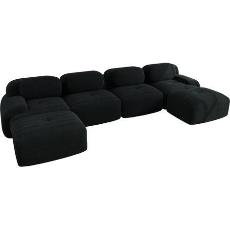Divano angolare modulare a U senza montaggio, velluto a coste nero, schiuma 32D, MODENUIT (1/5)