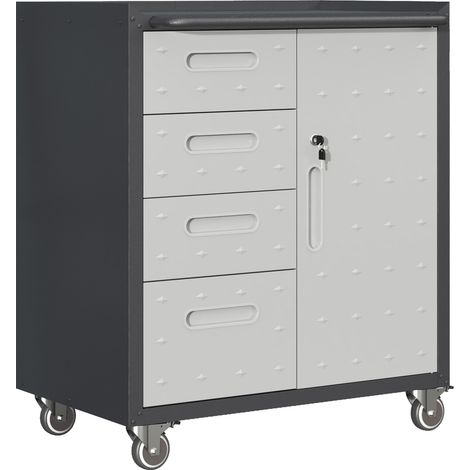 Armoire à outils en métal robuste sur roulettes – 75 × 42 × 88 cm, noir/gris, pour garage, bureau et maison (1/5)