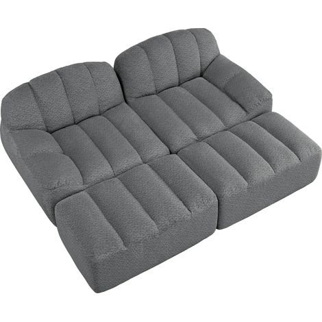 Divano modulare 2 posti con 2 pouf, schiuma ad alta densità 32D, grigio (1/5)