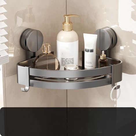 Étagère de douche murale à ventouse en aluminium de qualité supérieure, sans perçage, résistante à la rouille, pour salle de bain. (1/5)