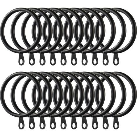 60 unidades de anillas para cortinas, anillas colgantes con ojal fijo y ganchos para cortinas y barras, diámetro interior de 38 mm (negro) (1/5)