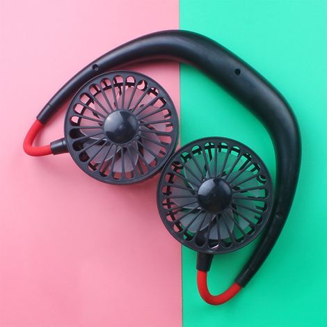 Ventilateur portable à suspendre autour du cou, mains libres, rechargeable par USB, avec 3 vitesses réglables et lumière colorée. (1/5)