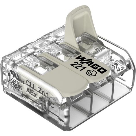 Connecteur électrique Wago Ex e transparent 3 conducteurs 6 mm²