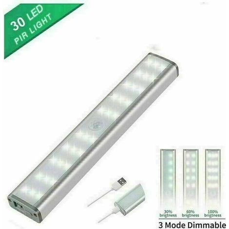 Lampe de Placard 30 LEDs, Eclairage Placard Détecteur de Mouvement, Reglette Led Rechargeable USB, Lumière de Placard, Bande Magnetique Adhésive Veilleuse LED,2pcs (1/4)