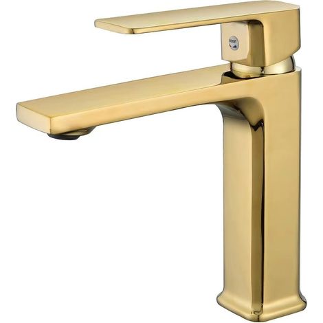Brass alloy hot and cold water basin faucet, bathroom vanity, single-hole washbasin/washbasin splash-proof faucet - brushed gold low-profile model