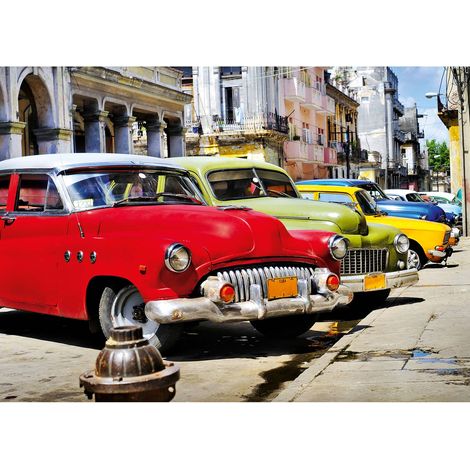 Tableau voiture rouge verte & jaune | Tableau été à Cuba pour déco salon moderne | Tableau sur toile multicolore idéal chambre - 0,7 x 0,5 m (1/2)