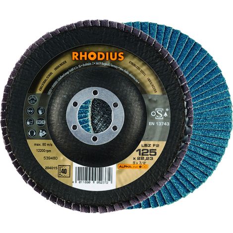 RHODIUS LSZ F2, 5 Stück, 125 mm, Korn 40, Fächerschleifscheibe