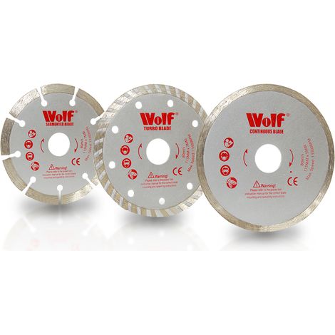 Wolf 115mm Diamond Cutting Discs, Pack of 3, Concrete, Stone & Brick (1/3)