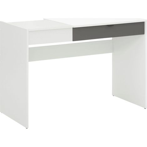Smart-Bureau avec 1 tiroir et 1 plateau rabattable en aspect bois blanc (1/5)