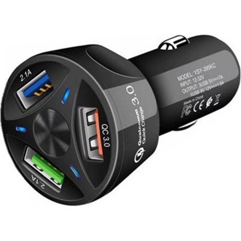 QC3.0 Fahrzeugladegerät, 3USB-Ausgang Schnelllade-Hub, 3.1A Auto-Ladegerät für Telefon - Schwarz (1/3)