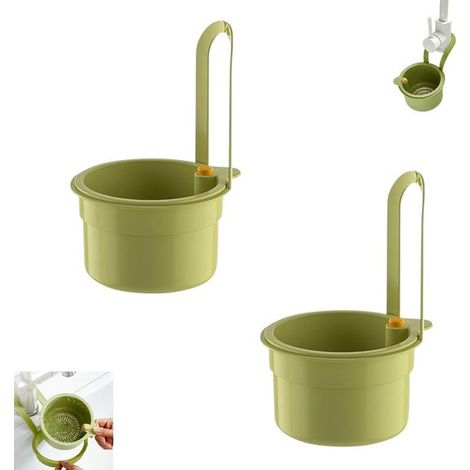 Lot de 2 - Passoire d'évier autonettoyante - Passoires d'évier - Panier-filtre - Panier-filtre pour fruits et légumes - Bouton-poussoir et bonde amovible - Robinet mural pour cuisine et salle de bain (1/5)