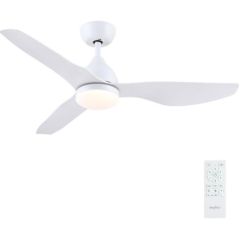 Ventilador de techo blanco de 116 cm con luz y mando a distancia, silencioso, bombilla regulable, 3 aspas reversibles, modo de suspensión, función de memoria para dormitorio, salón, terraza o balcón. (1/5)