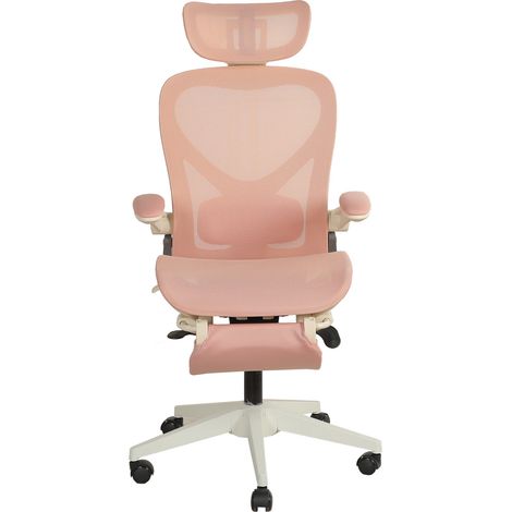 Silla de oficina ergonómica plegable rosa con reposacabezas 3D, soporte lumbar y reposapiés OKWISH (1/5)