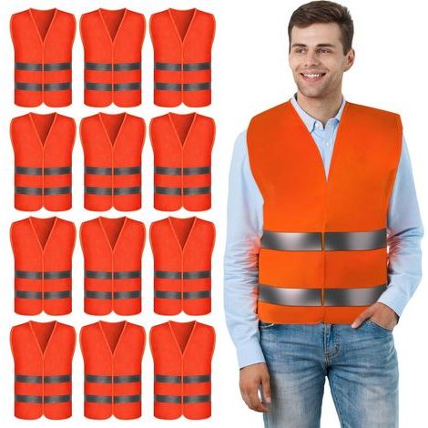 Lot de 12 gilets de sécurité pour voiture - Orange-rouge - Gilet de sécurité léger réfléchissant - Gilet de sécurité pour hommes et femmes - Travail d'urgence de la circulation - Course et cyclisme (1/5)