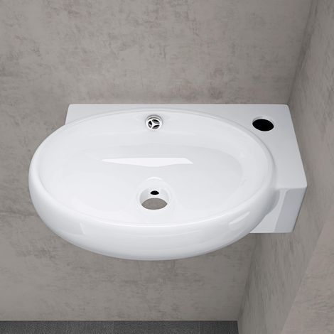 doporro Lavabo da Appoggio 42x28x15cm, Lavandino Bagno in Ceramica Nano Rivestimenti Inclusi Brüssel001L, Bianco (1/5)