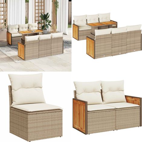 vidaXL Salon de jardin avec coussins 7 pcs beige résine tressée acacia (1/5)