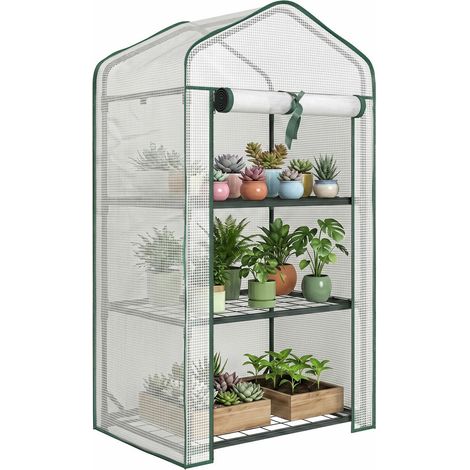 Housse PE anti-UV solide cultivez vos plantes mini serre de balcon compacte 3 niveaux en acier blanc 59x39x127cm (1/5)