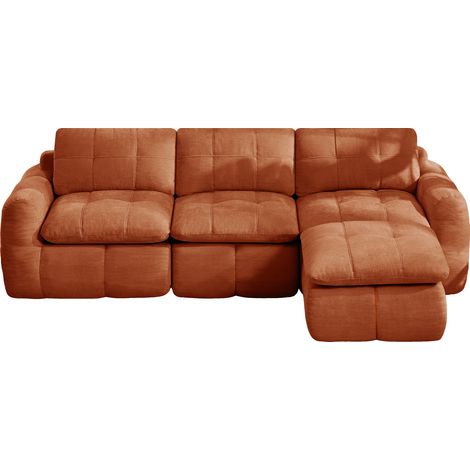 Sofá modular en L de 3 plazas, chenilla naranja, espuma 32D, con otomana, HOMVRA (1/5)