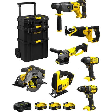 STANLEY FatMax Kit SVK705 (SFMCH900 + SFMCG400 + SFMCD720 + SFMCF800 + SFMCS500 + SFMCS600 + SFMCS300 +3x4,0Ah +Cargador +Carro) (1/5)