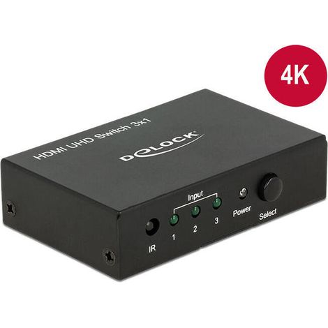 Switch HDMI - DeLock - Switch UHD 3x1 - 4K - Control remoto - Carcasa metálica (1/3)