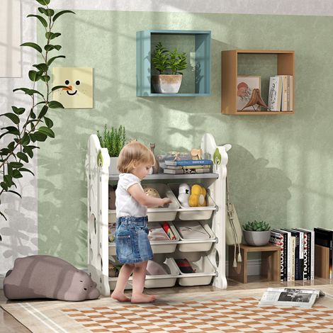 Étagère de rangement pour enfants avec 9 bacs - blanc crème - plastique - chambre de bébé - salle des enfants - pour jouets et livres