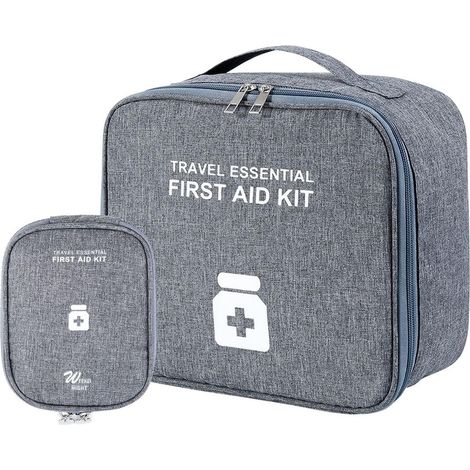 Trousse à médicaments Set de voyage 2 pièces, Gris, Grande capacité, Imperméable