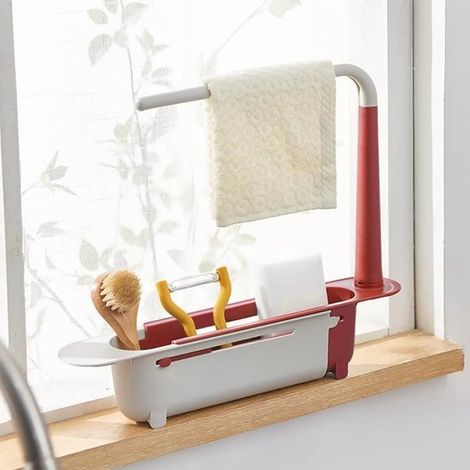 Support de lavabo télescopique pour évier de cuisine - Organisateur d\'évier - Éponge - Porte-savon - Organisateur de lavabo - A477 (1/4)
