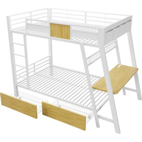 GagaLit mezzanine métal 90x200 cm, bureau gaming, éclairage led, blanc (1/5)