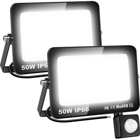 Projecteur Extérieur LED Détecteur de Mouvement PIR, 2pcs 50W 5000LM Blanc Froid 6000K, Spot LED Extérieur Étanche, Éclairage de Sécurite pour Garage Jardin Cour Entrée Parc (1/5)