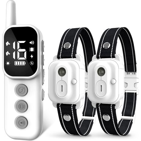 Collier de Dressage pour Chien - Portée 1000m, Êtanche IP67, 4 Modes de Dressage (Lumière, Bip, Vibration, Choc), Double Canal avec Verrouillage de Sécurité(Comprend deux colliers) (1/5)