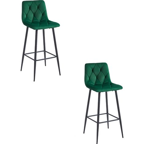 Taburete Valora KODA en terciopelo verde oscuro, patas negras x2 (1/5)