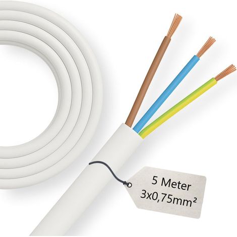 Câble de raccordement 5 m blanc H03VV-F 3 x 0,75 mm² - Câble en PVC 3G - Câble de lampe, câble d'alimentation flexible et rond - Câble électrique pour lampes et appareils (blanc)