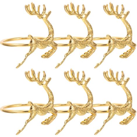 Ronds de serviette de Noël en forme de cerf, en métal, compatibles avec les dîners (lot de 6). (1/5)