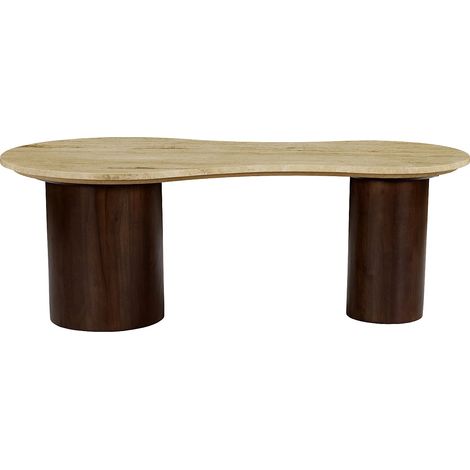 Tavolino in Travertino e legno di Acacia Beige e naturale scuro - SURILA (1/5)